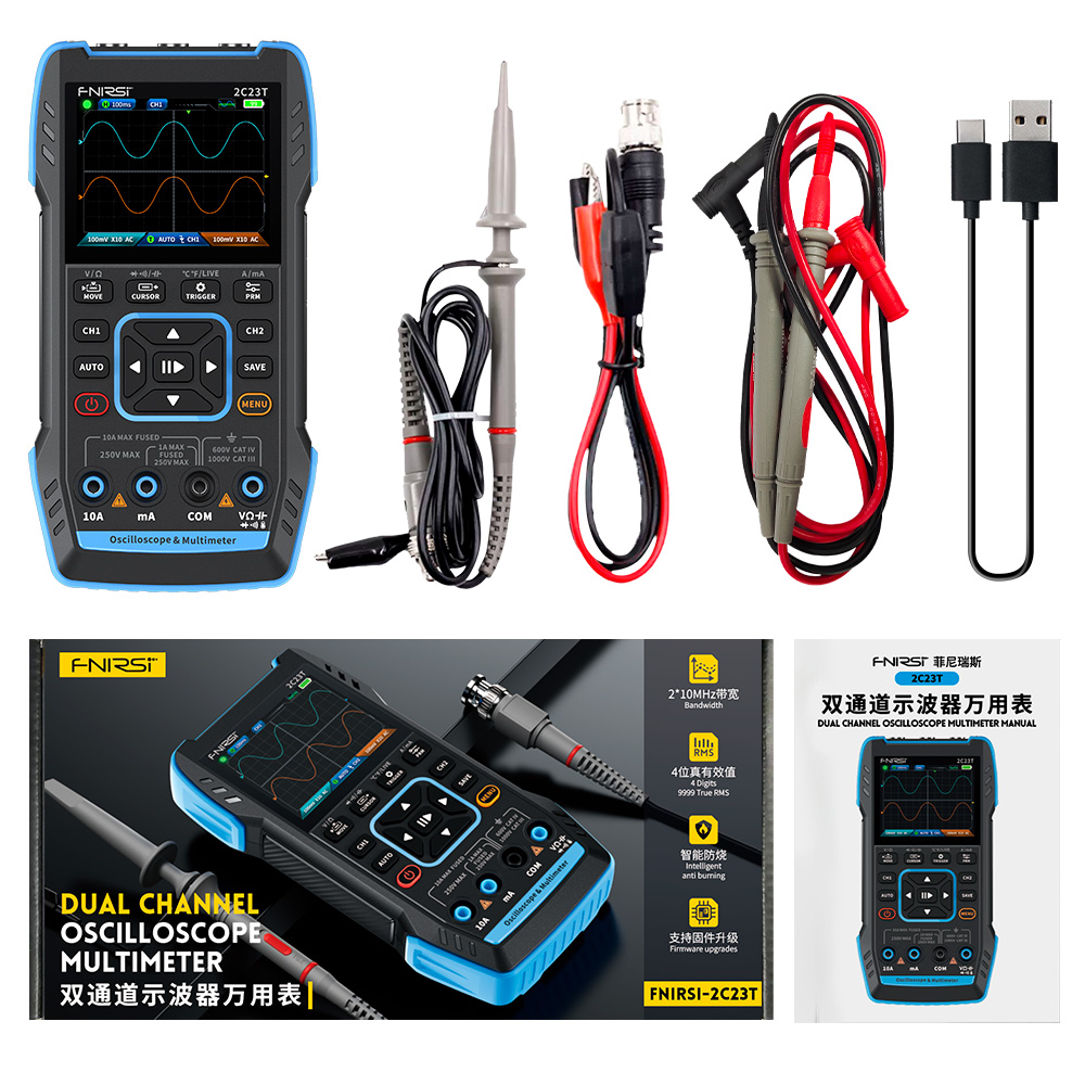 2C23T جهاز راسم إشارة رقمي 3 ف - مراجعة Fnirsi Digital Oscilloscope Handheld وسعره